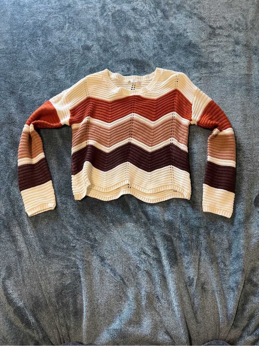 Chevron Stripe Crewneck Sweater - Cream, Rust & Maroon